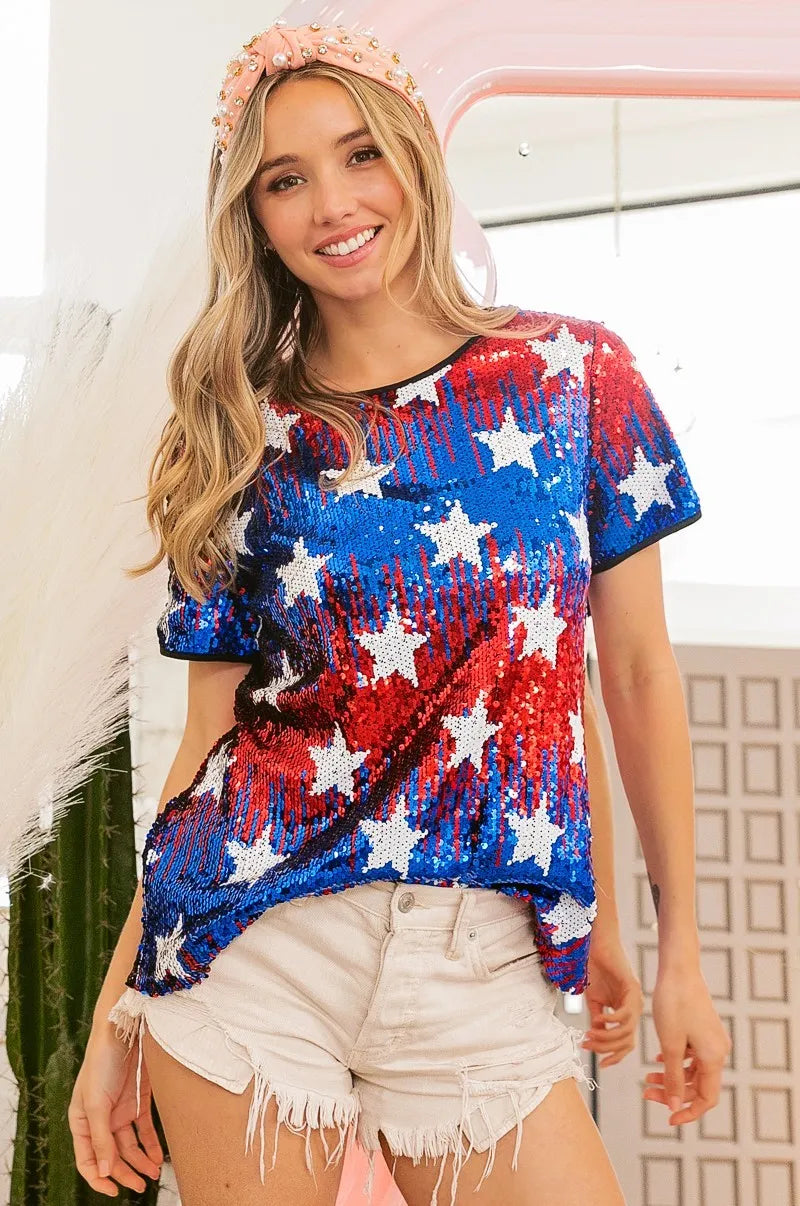 BiBi American Theme Star Pattern Sequin Top 85cb6f32937c48af9143a17c2100b184-Max-Origin