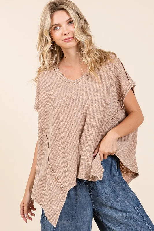 Mittoshop Mineral Wash Waffle Knit Pointed Hem Oversized Top 85cd8a2d-0e11-43d3-b16d-c661d6d80837-Max