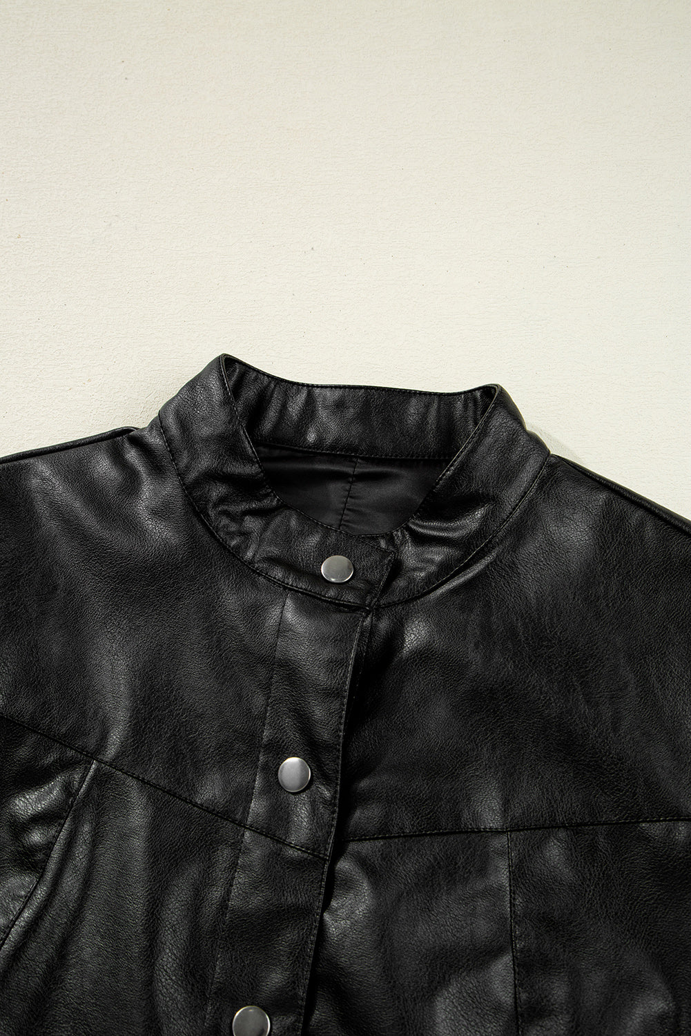 Black Faux Leather Buttoned Front Boxy Jacket 85cf321c4839a80b