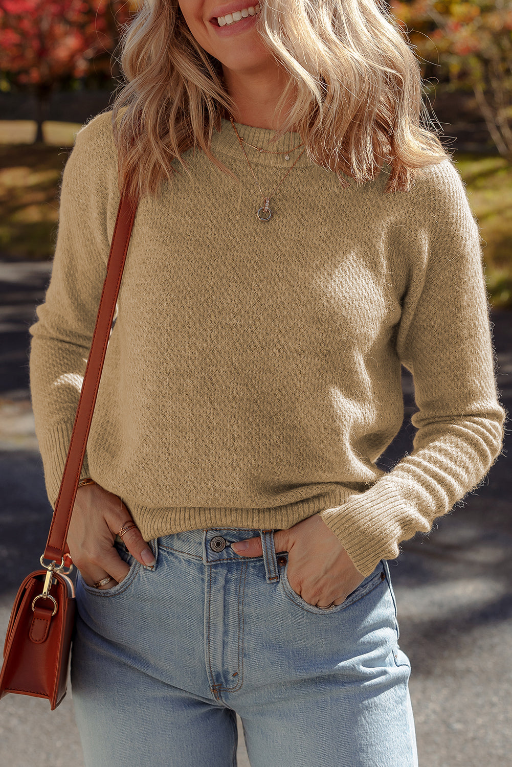 Straw Yellow Brushed Knit Casual Fitted Sweater 85cfabd6d6b57ce3