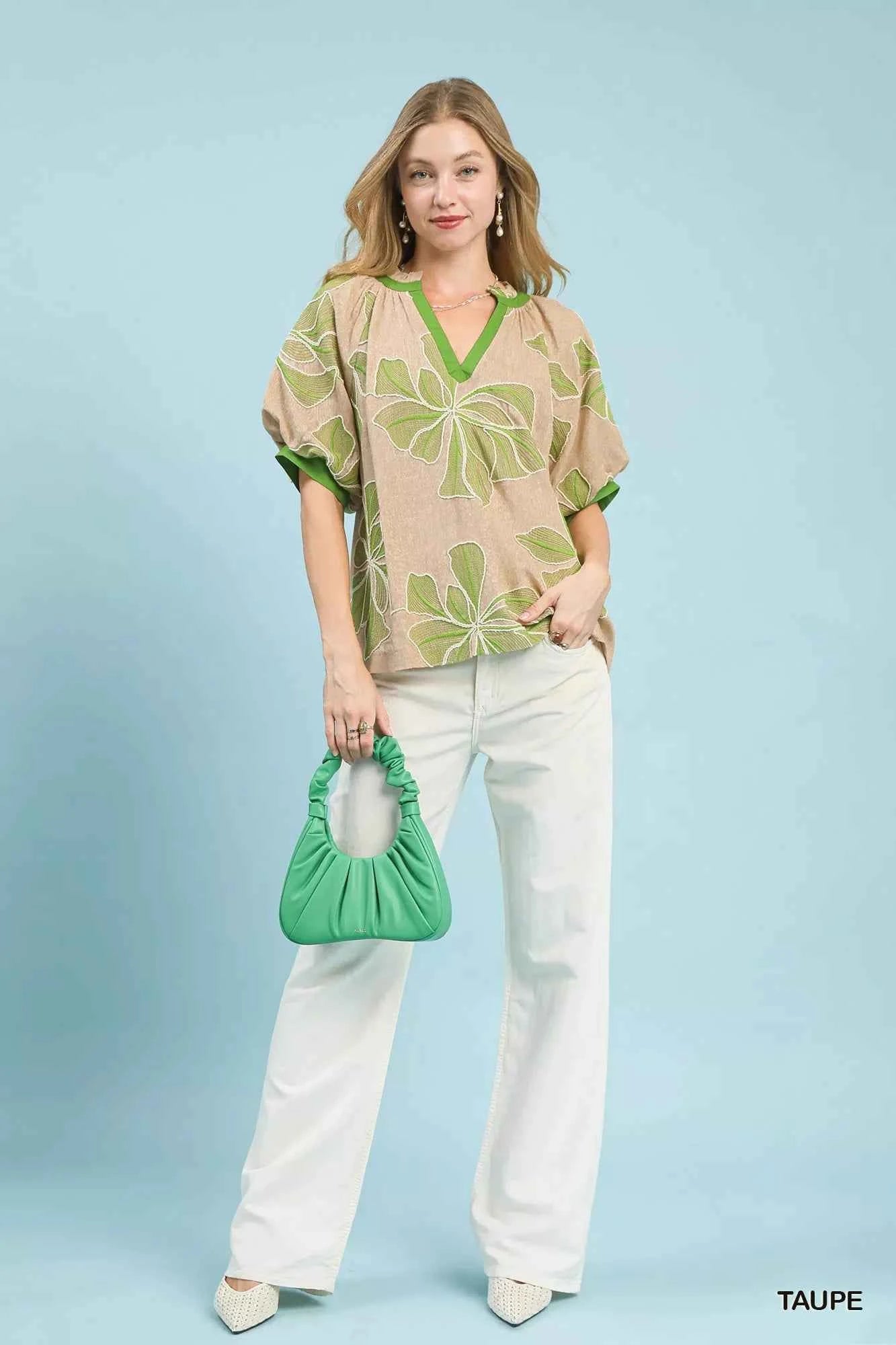 Embroidered V-Neck Short Sleeve Top 85dd6ef6-d433-4cf3-9391-7179ef577ff4-Max-Origin