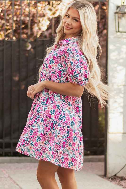 Floral Collared Half-Placket Short Sleeve Mini Dre 85e072f8-b814-4914-b5d6-2d8e8313fa38