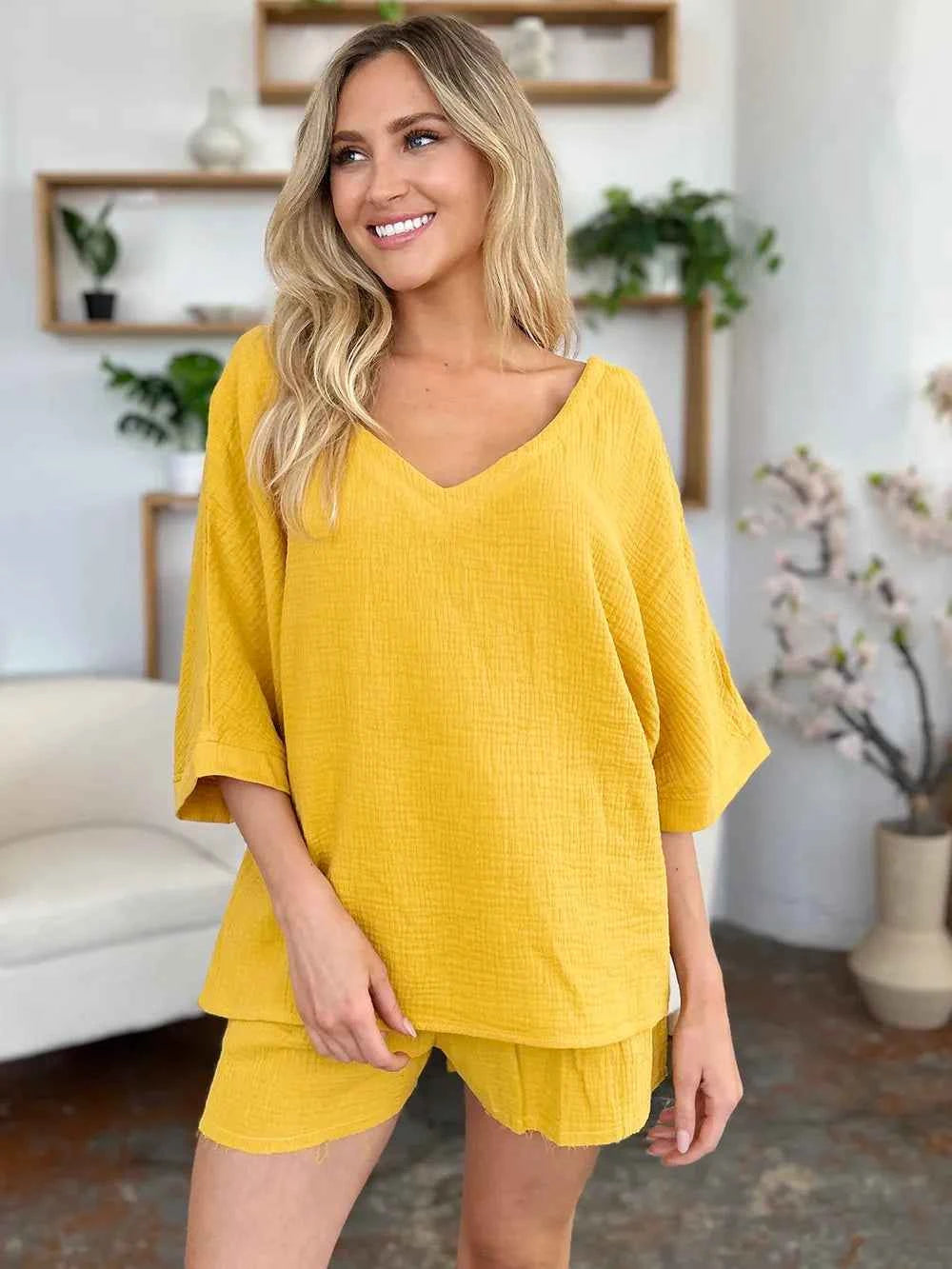 Double Take Texture Half Sleeve T-Shirt and Drawstring Shorts Set 85efaae8-cc4c-4f6f-b45a-5a679cb3cd7f-Max