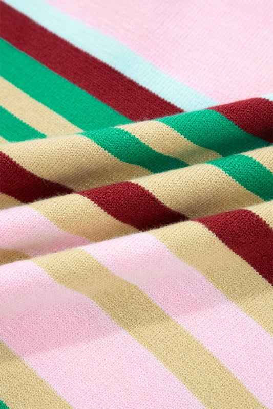 Stripe Ribbed Trim Crewneck Cropped Sweater 85f66382-015c-4e3a-8528-cee02784753a