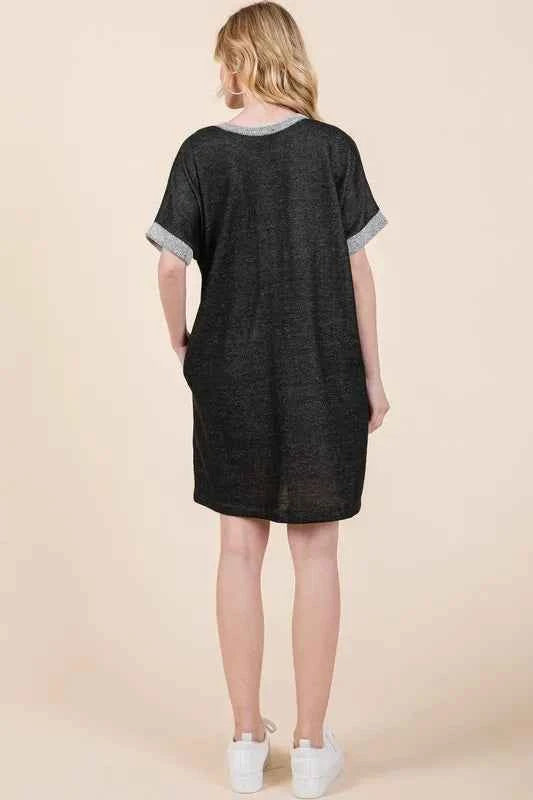 Casual Contrast Trim Henley Dress 85f80dc74e4249eea883be34097c2f27-Max-Origin