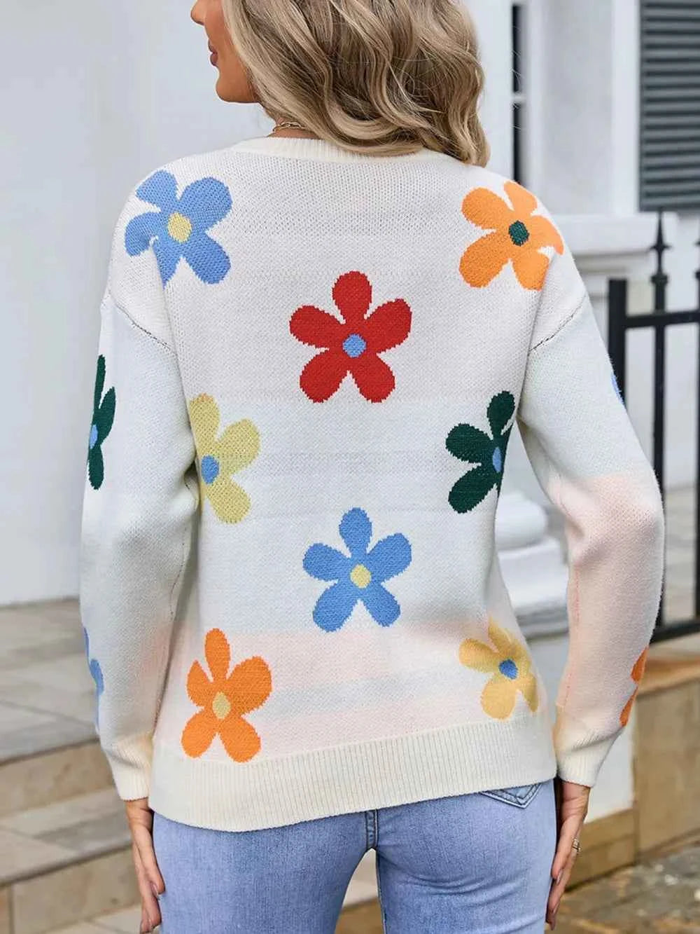 Angel Wings Flower Round Neck Long Sleeve Sweater 85fc093b-eeb5-4118-893a-6f1124324108-Max