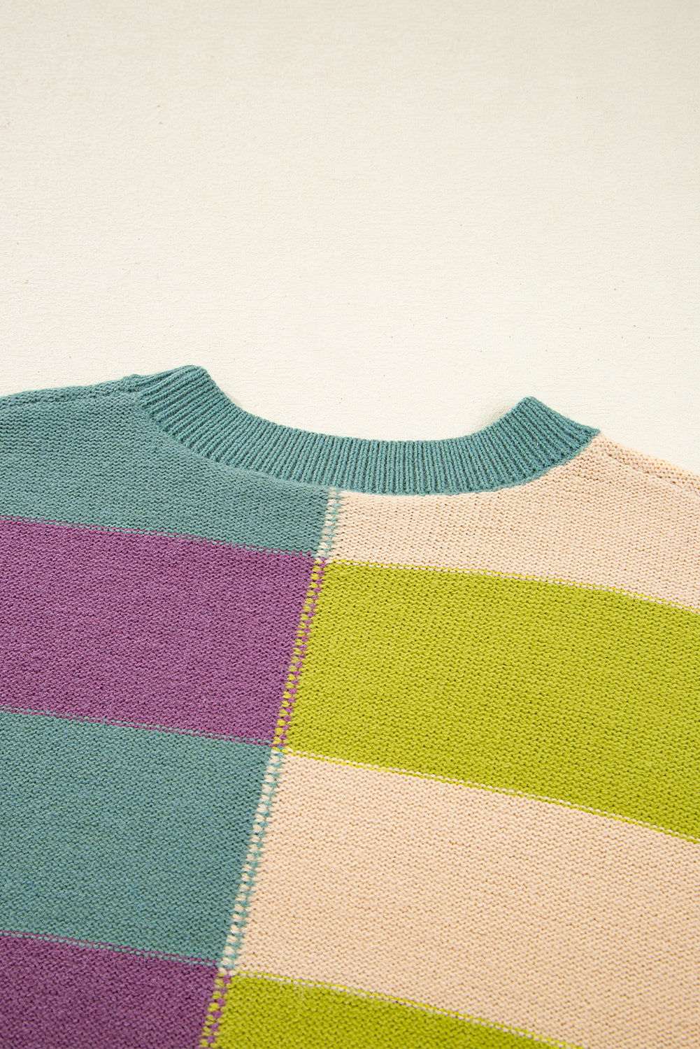 Green Stripe Colorblock Drop Shoulder Ribbed Edge Sweater 860810cffeca5938