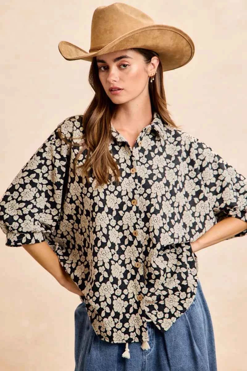 BiBi Floral Jacquard Short Dolman Sleeves Shirt 860c9d4070224ec5b2ddc4fea2cfe490-Max-Origin