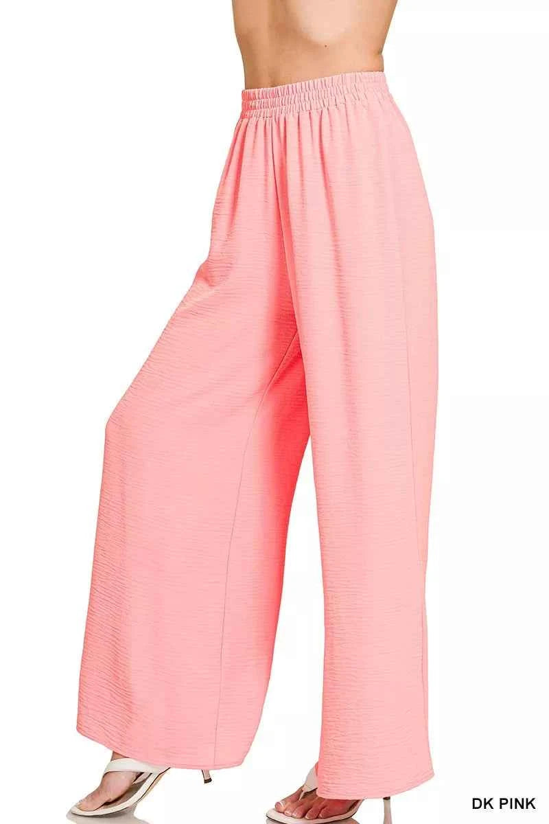 Zenana Woven Airflow Elastic Waistband Pants 860f80b646e449b1b42de80d51872354-Max-Origin