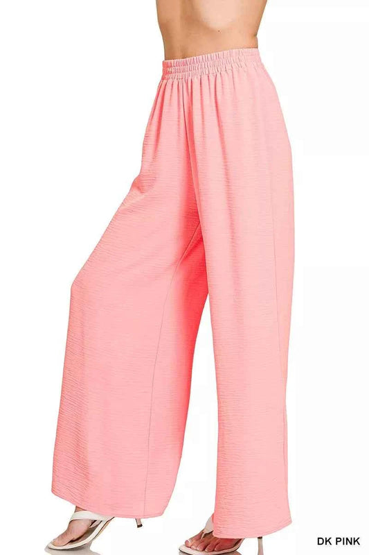 Zenana Woven Airflow Elastic Waistband Pants 860f80b646e449b1b42de80d51872354-Max-Origin
