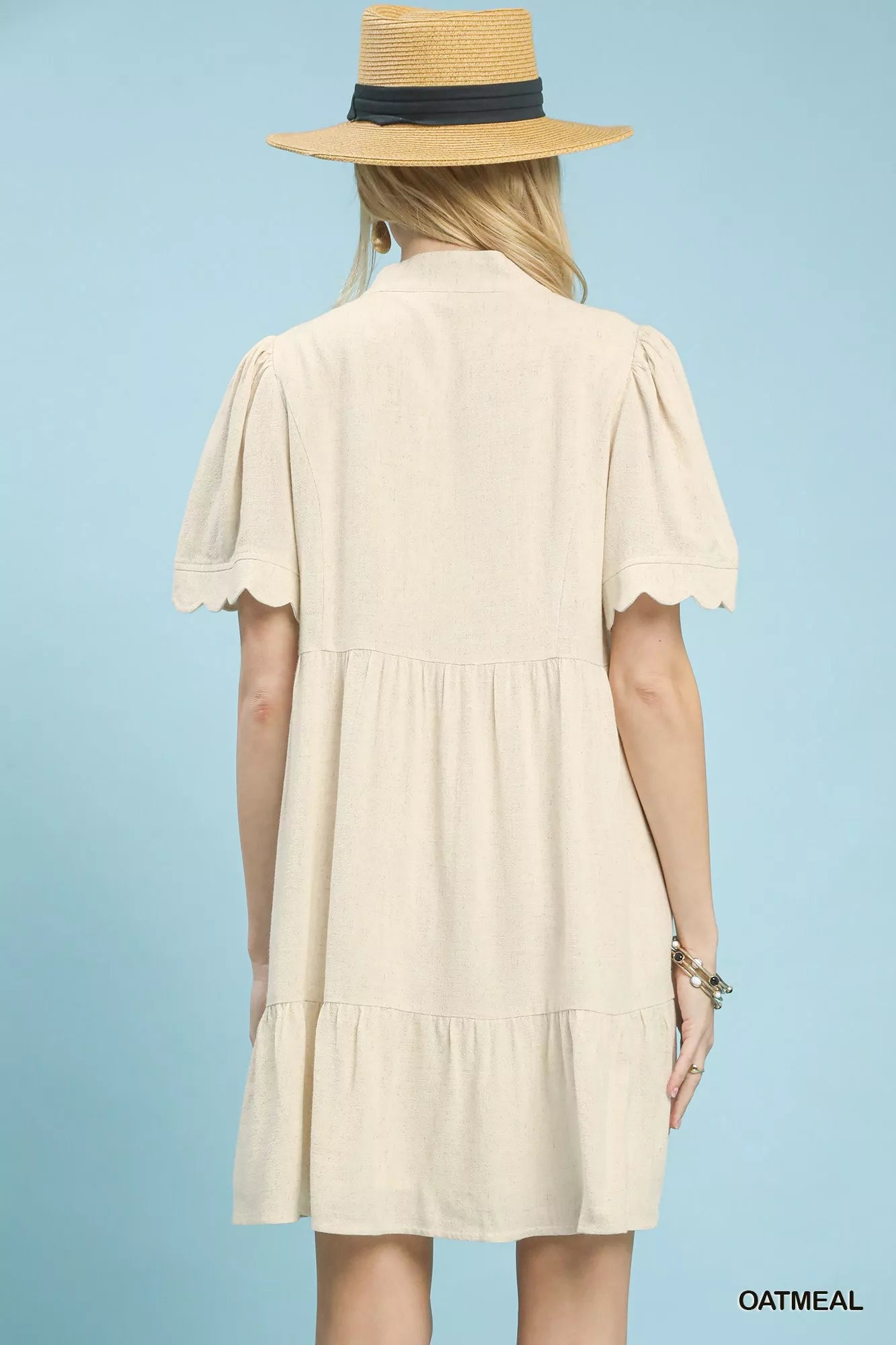 Umgee Linen Tiered Babydoll Dress with Scalloped Sleeves 861102a6-1e24-48c5-8dc5-e74900ada578-Max-Origin