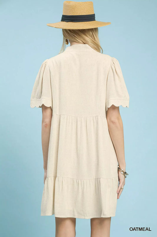 Linen Tiered Babydoll Dress with Scalloped Sleeves 861102a6-1e24-48c5-8dc5-e74900ada578-Max-Origin