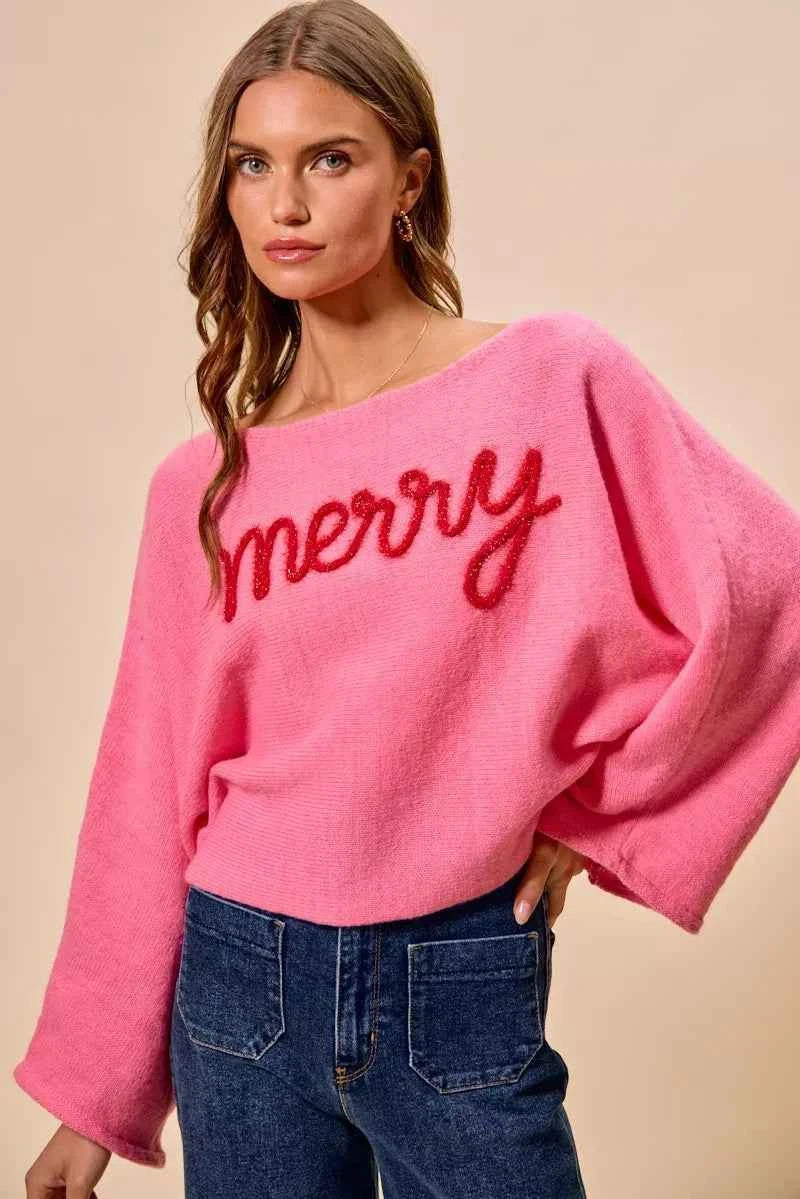 SO ME Merry Tinsel Lettering Christmas Sweater Top 8618387ee85d4308989ba067de6f8ba1-Max-Origin
