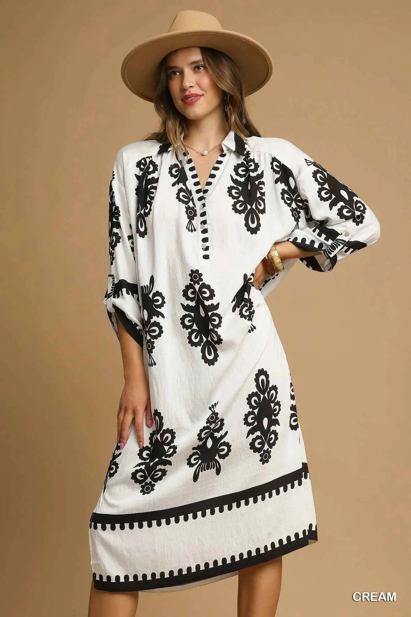 Umgee Abstract Print Midi Dress Cream 862156f3-5552-4ae4-b2cc-202e752a9522-Max-Origin