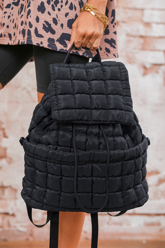 Black Solid Flapped Quilted Puffer Backpack Black ONE SIZE 100%Polyester 8621b159c538f2b7