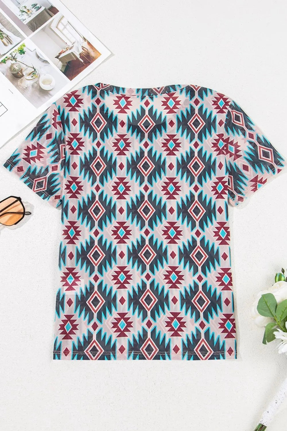 Western Aztec Print Mesh Slim T Shirt 86247aac-9647-4a68-b0b7-7d94acbe7f51-Max-Origin