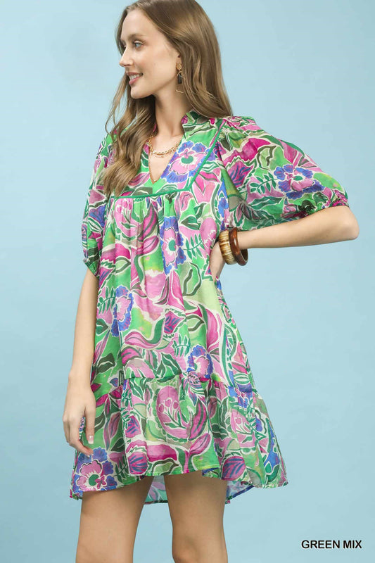 Umgee Abstract Print V-Neck Baby Doll Dress 862c7a14-9894-48a0-ba11-3cfdb1b88344-Max