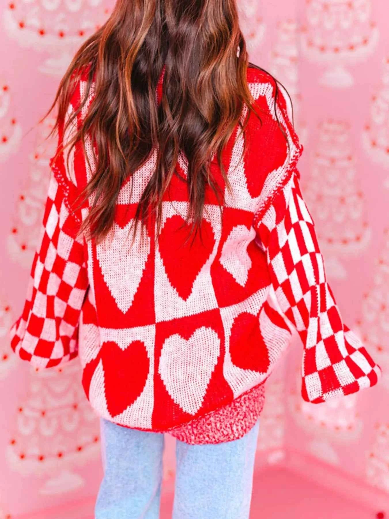 Heart Pattern Checkerboard Knit Sweater 862dc254-24a9-43f8-8ace-25bb2b9120e5-Max-Origin