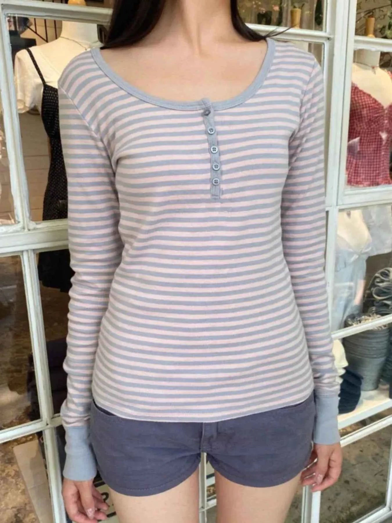 Striped Long Sleeve Henley T-Shirt Beige 863640c7-707d-4d16-919e-136171b44f8d-Max-Origin