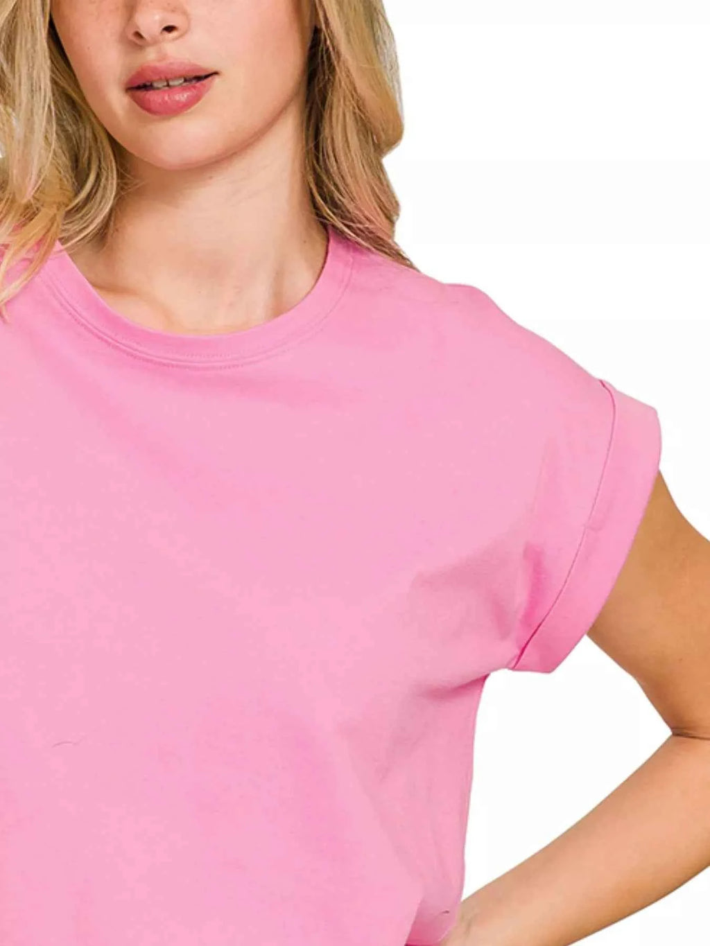Zenana Round Neck Folded Short Sleeve T-Shirt 8638280d-96bd-4be7-8136-6d8445e91ca1-Max-Origin