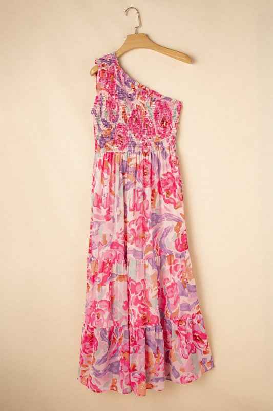 Abstract Floral One-Shoulder Shirred Maxi Dress 8642479a-3a02-4899-ab53-0fdb04111e21