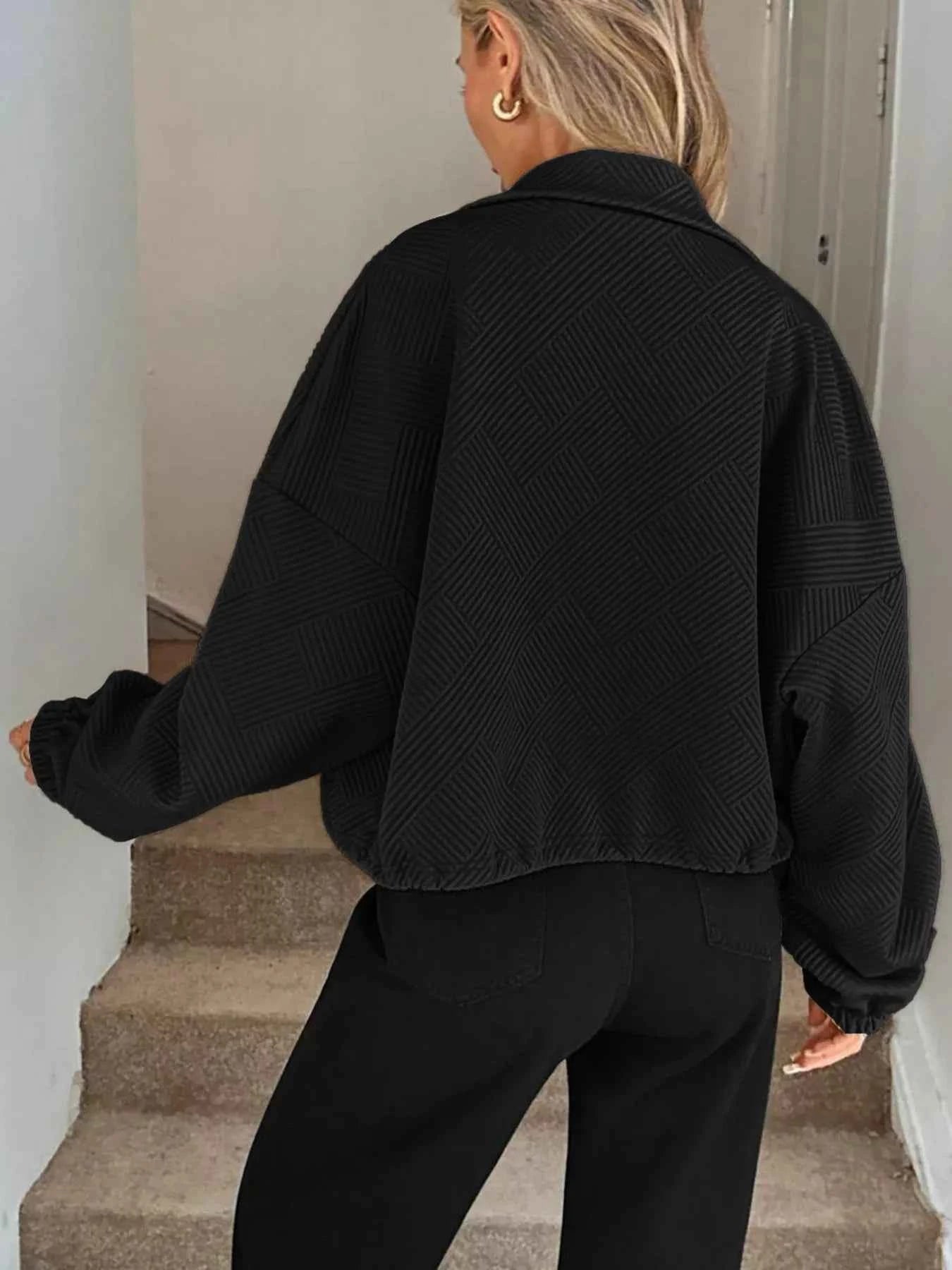 Drawstring Hem Textured Long Sleeve Jacket 8646250ad4bd4aefbec8026f1239dd86-Max-Origin