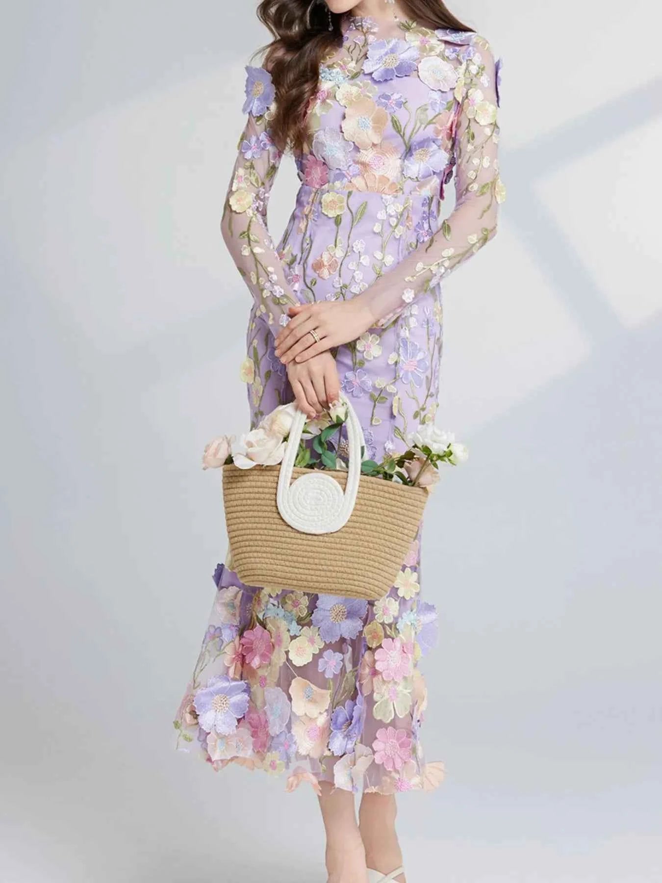 Floral Embroidered Mesh Long Sleeve Midi Dress 8647a1fa-c782-4b9b-b592-9d68e5aebd1c-Max-Origin
