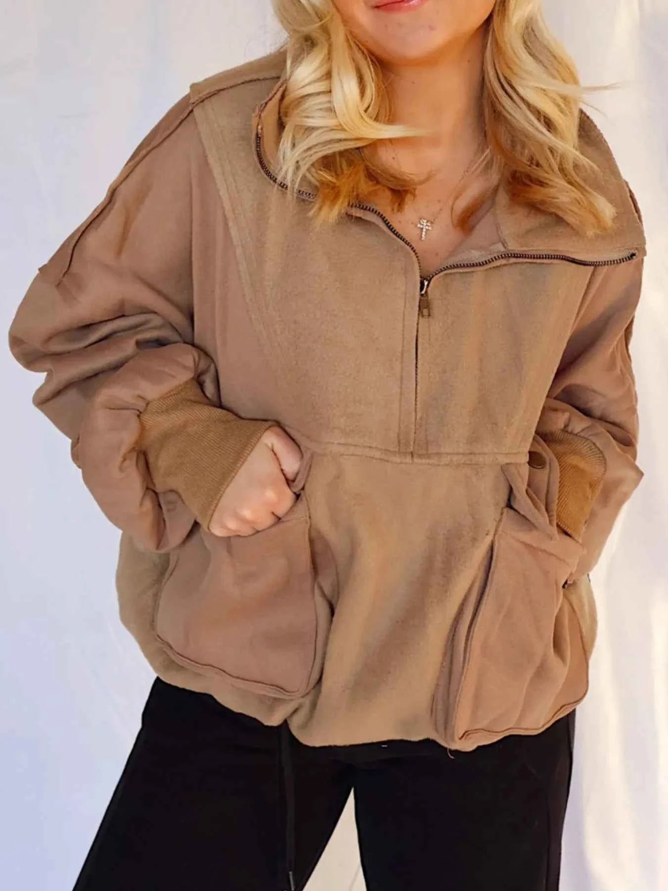 Half Zip Dropped Shoulder Sweatshirt 864b0b85-30c5-4175-9271-9e8a3524937a-Max-Origin