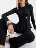 Ribbed Knit Round Neck Top and Pants Sweater Set Black 864b6fce-23f3-4163-b2f5-22954e300eb4-Max-Origin