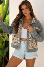 Medium Grey Ribbed Retro Floral Patchwork Jacket 86505a8777d8fe42