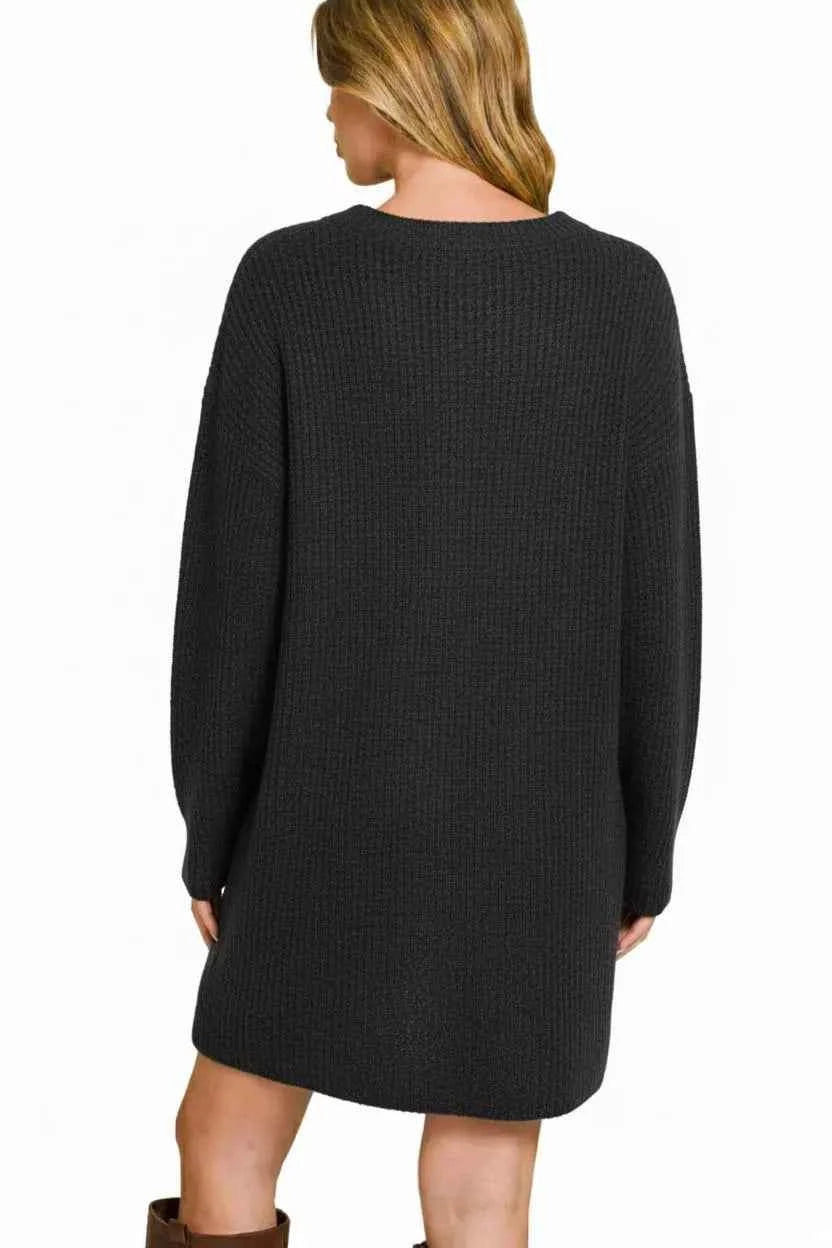 V-Neck Long Sleeve Ribbed Sweater Dress 865a349e-22e9-46ff-b65b-5d774e882d00-Max-Origin