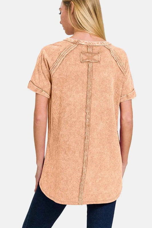 Heathered Round Neck Short Sleeve Top 86647dc0-3552-4bc8-8ef6-cbe4cfb19204-Max