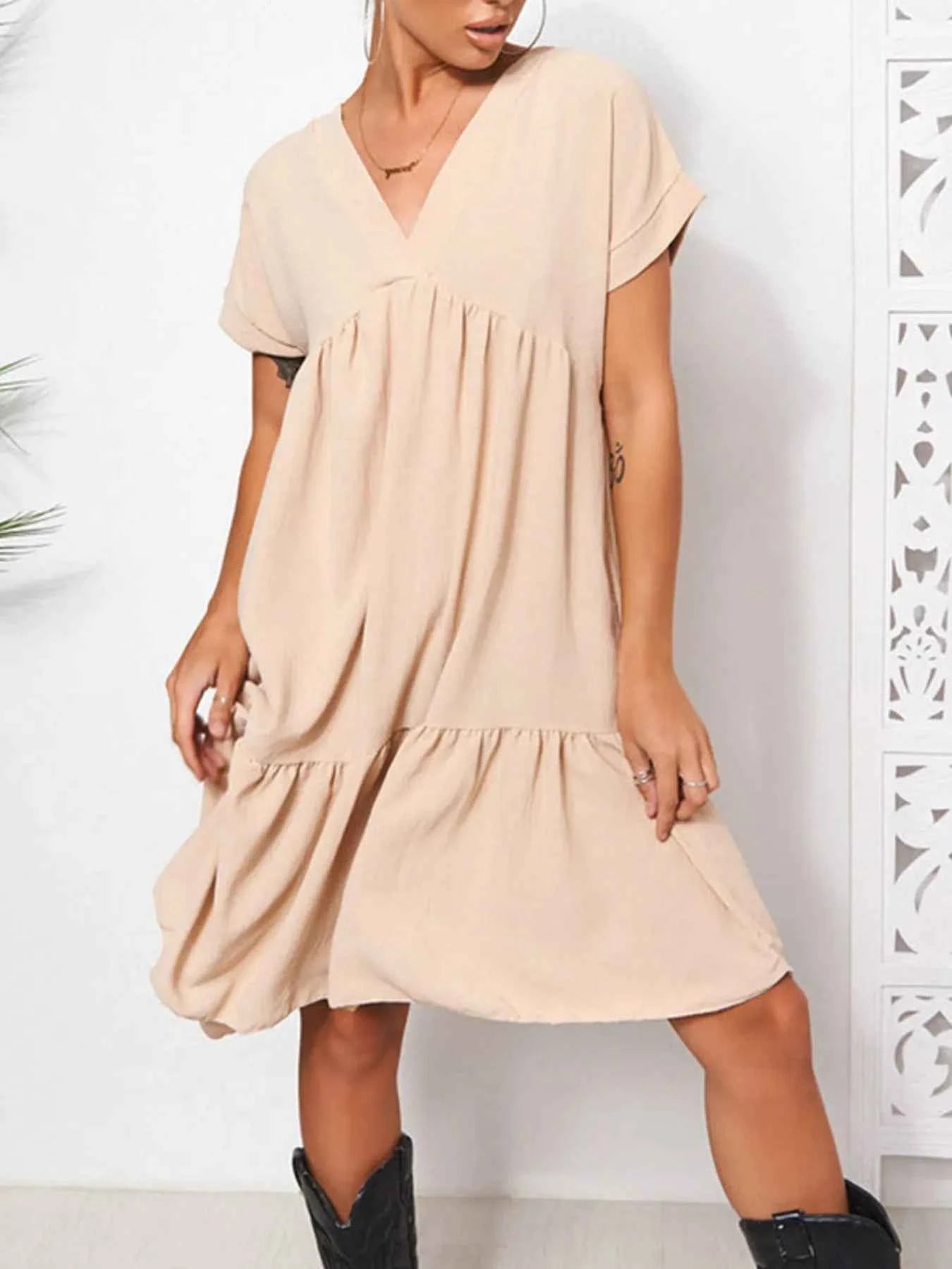 V-Neck Babydoll Tiered Mini Dress 8671b77f072a456cac7c0f8b326c35c7-Max-Origin