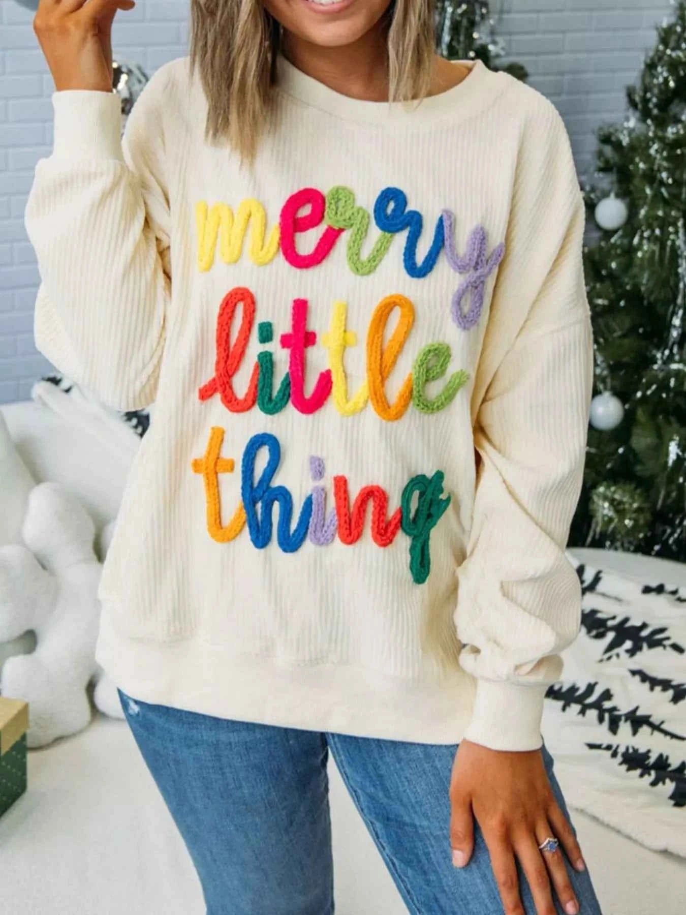 Merry Little Thing Corded Letter Graphic Ribbed Sweatshirt 8673cacb-0769-44c8-b3ad-50e953d45962-Max-Origin