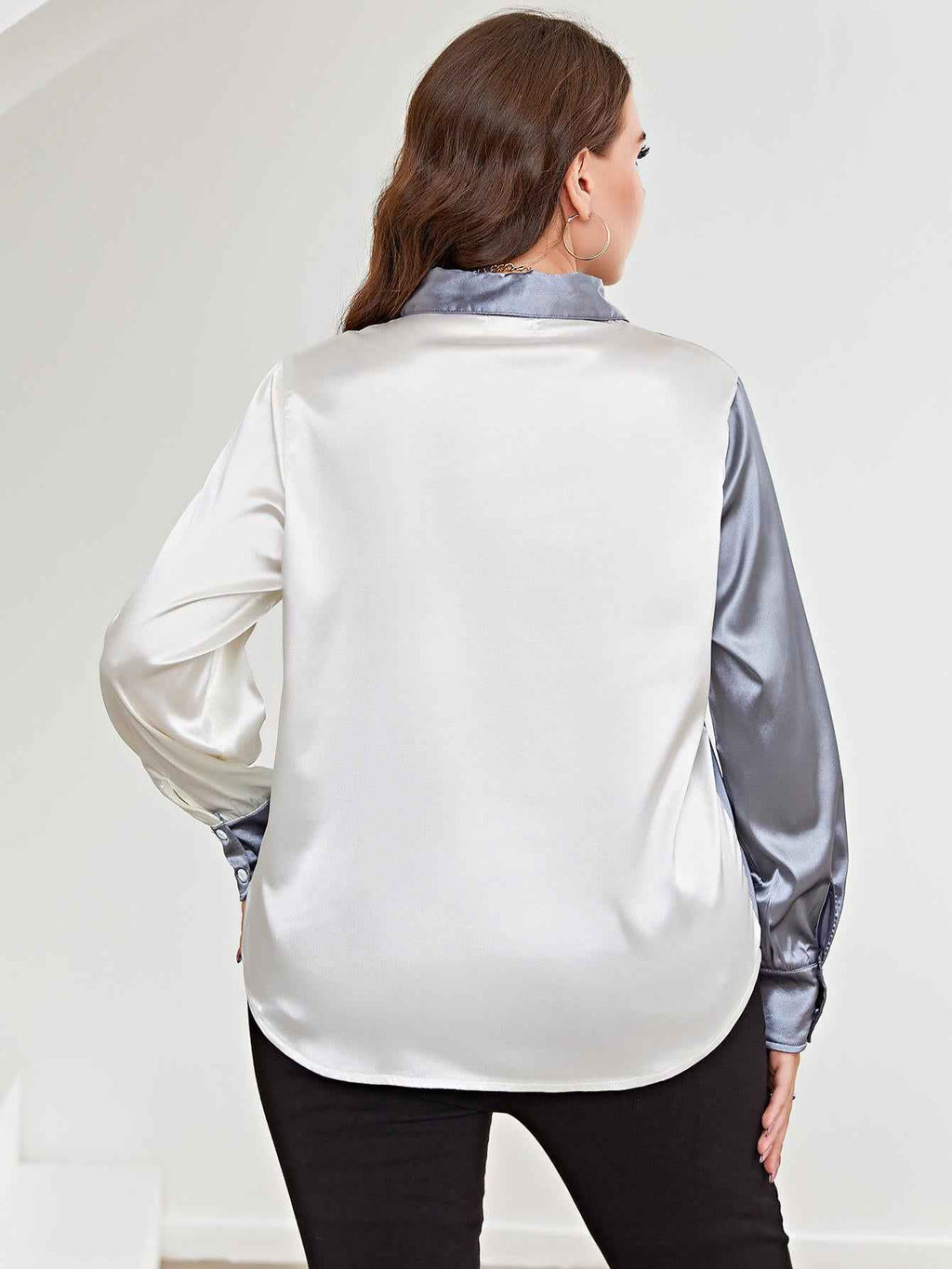 Plus Size Two-Tone Long Sleeve Shirt 86758c9382a94207b3ee54bd0d1e426b-Max