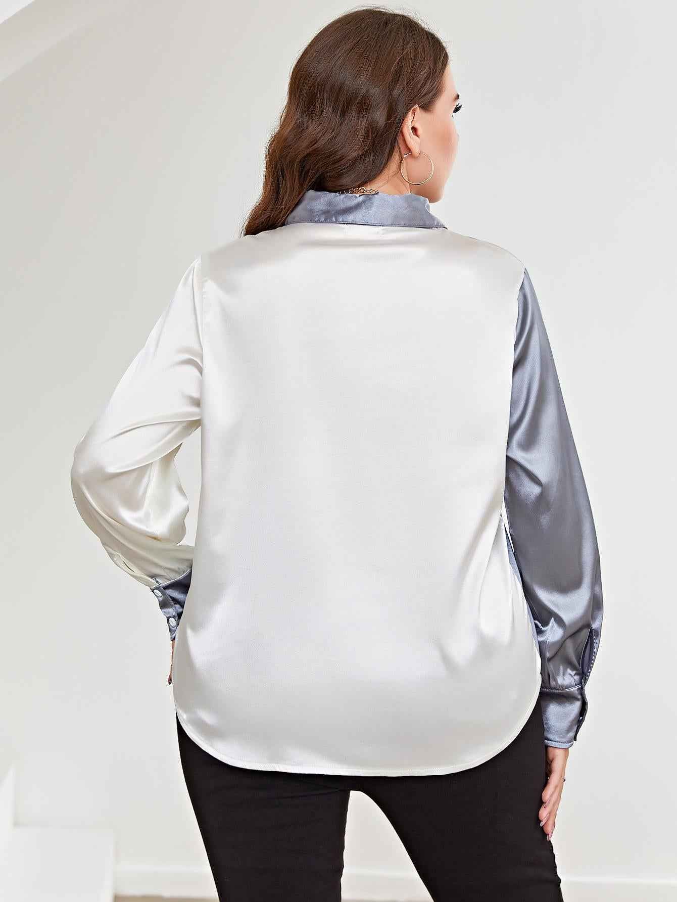 Plus Size Two-Tone Long Sleeve Shirt 86758c9382a94207b3ee54bd0d1e426b-Max