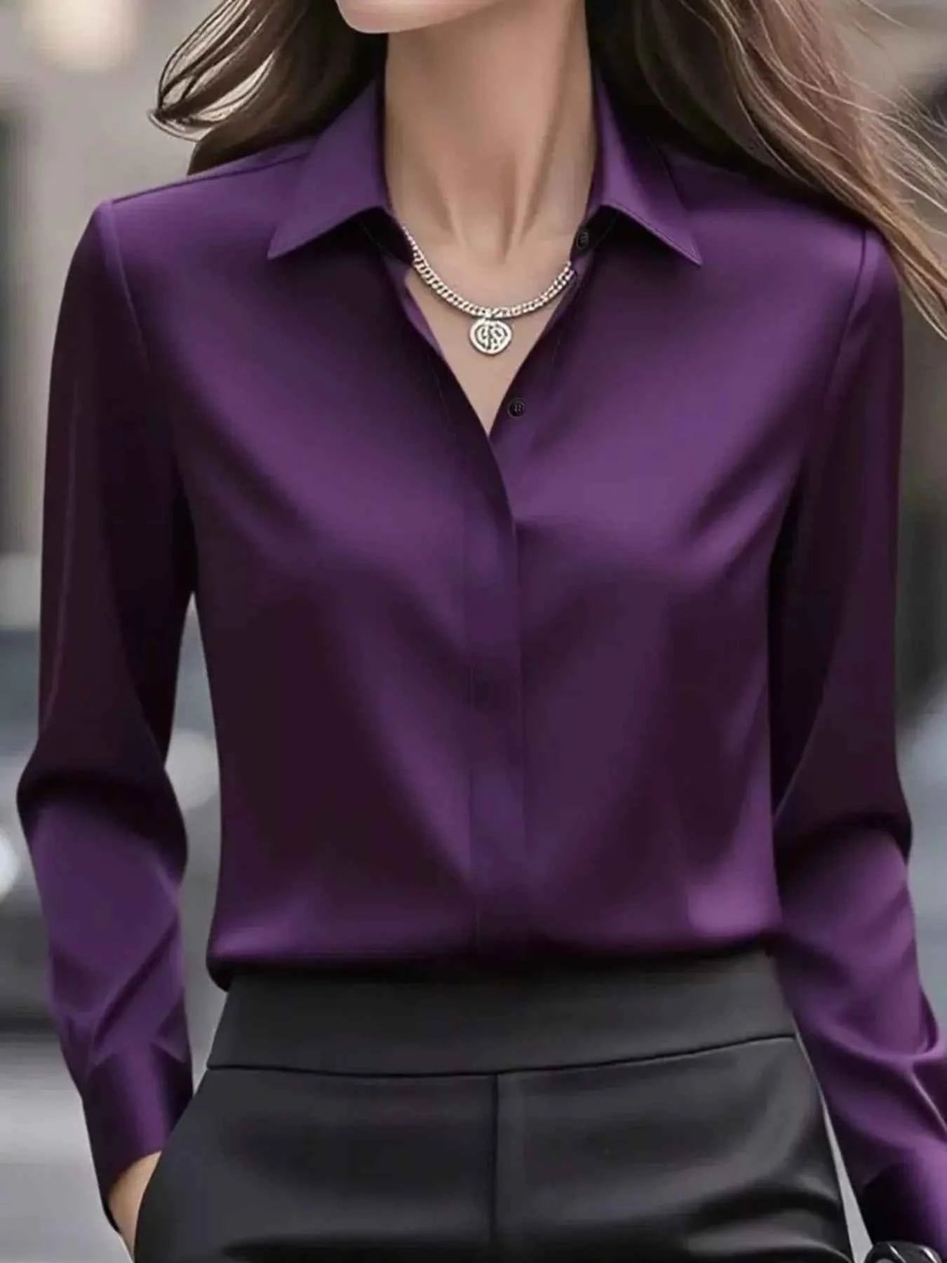 Button Down Collared Neck Long Sleeve Shirt Purple 867f1b87-4ac0-48fc-adab-01ff01ae4512-Max-Origin