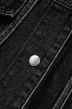 Black Chest Pocket Drop Shoulder Hooded Denim Jacket 868a709595790154