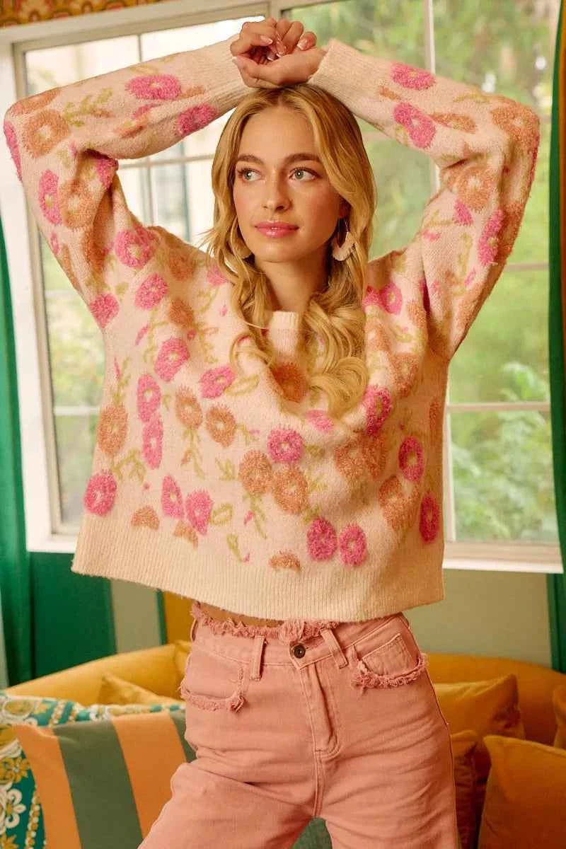 BiBi Towel Texture Floral Pattern Sweater 868bc0e0e9f7461c8dd3ee3f291676ac-Max-Origin