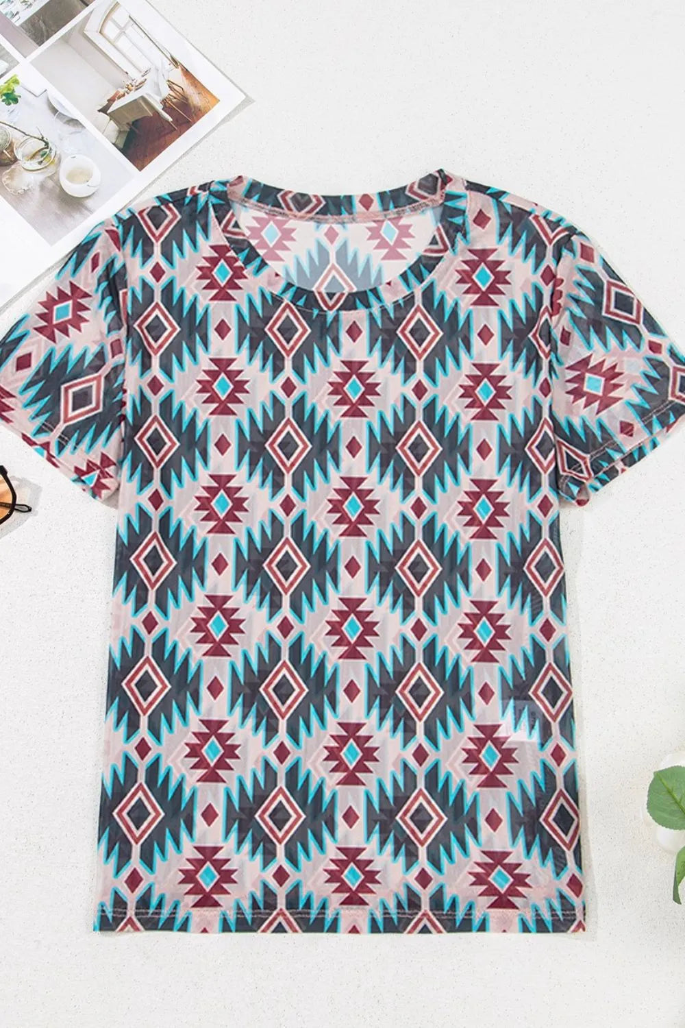 Western Aztec Print Mesh Slim T Shirt 868f2433-e87f-43bf-b83b-a75929f775a9-Max-Origin