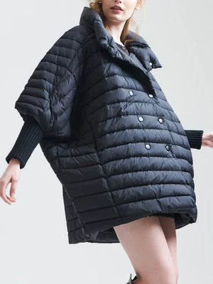 A-Line Cape Down Coat for Women Black One Size 86BF941AFFADD22B87C126A5D2ECBED3