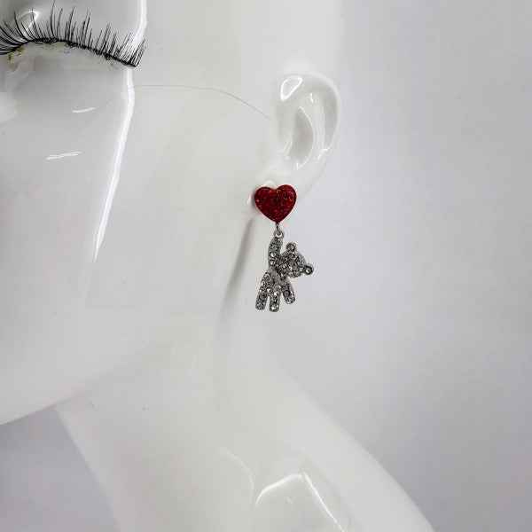 Red Heart Shape Post Back Earring With Teddy Bear 86a4cf9c-d04a-4870-8034-a6e52315d40c