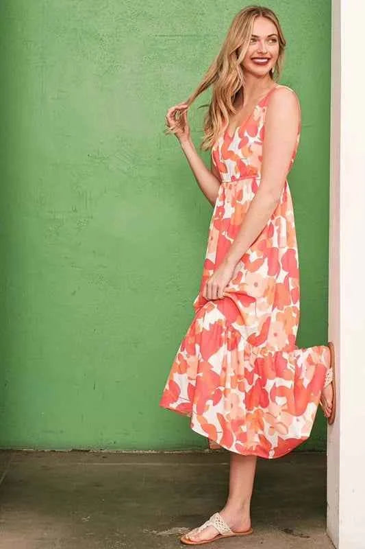 Lime 'N' Chili Sleeveless Floral Print V-Neck Midi Dress 86ab05860217477b93792ce3bf86a14e-Max-Origin