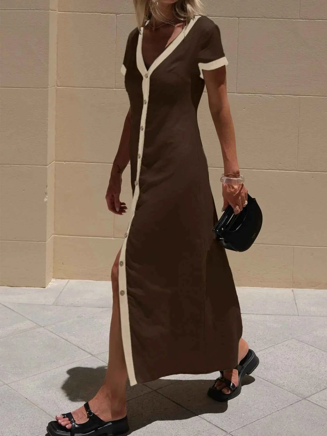 Button-Front Contrast Trim Midi Dress 86b35303478f40cf9f2a2ab43d7f8311-Max-Origin