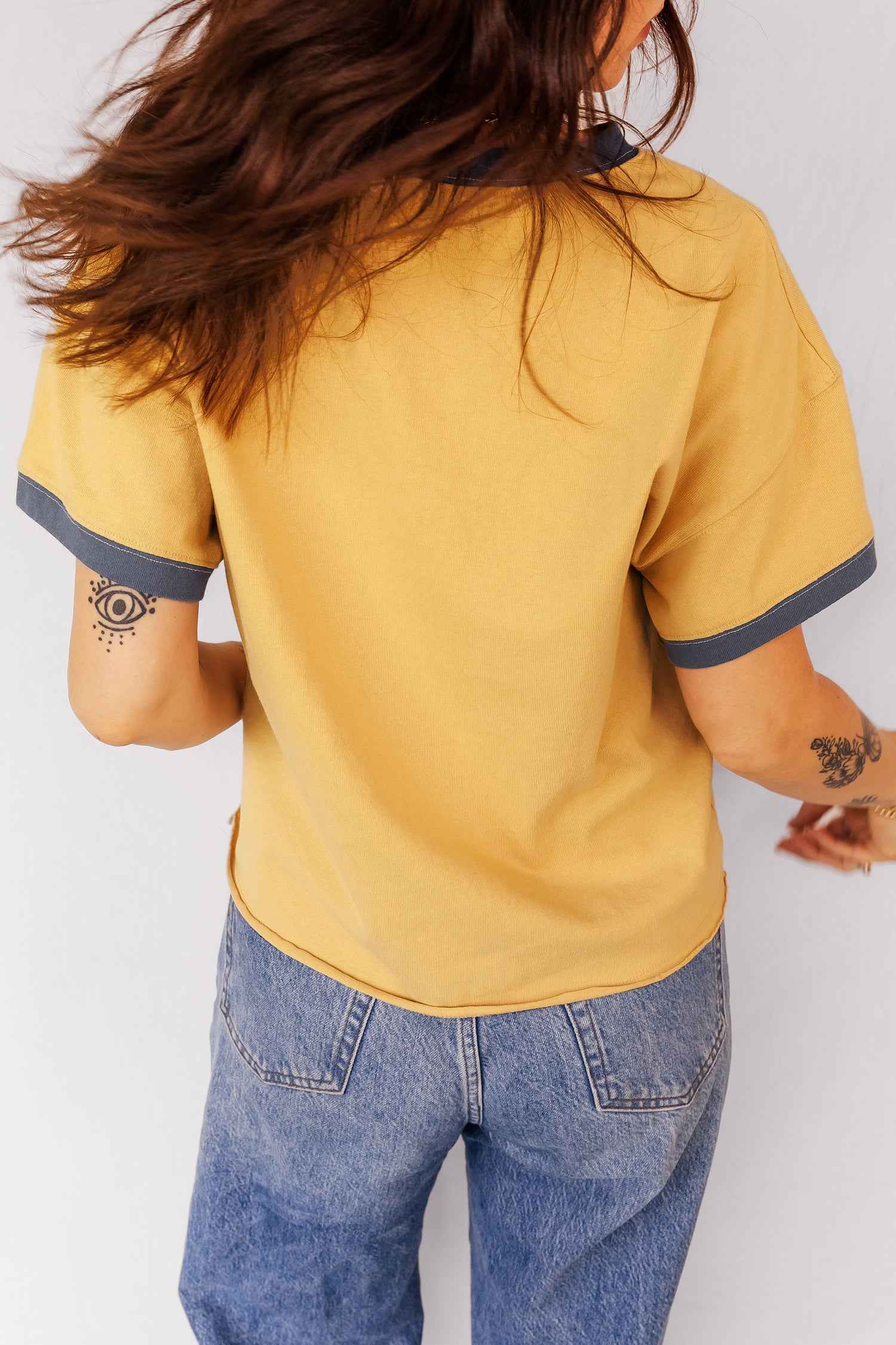 Banana Cream Contrast Trim Raw Hemline Short Sleeve Loose Top 86b4153f02b5d61a