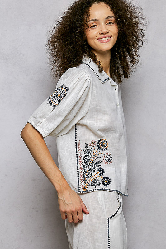 Button Down Embroidered Floral Short Sleeve Shirt 86b75938-ffb0-44b0-bc6b-a4580a998976-Max