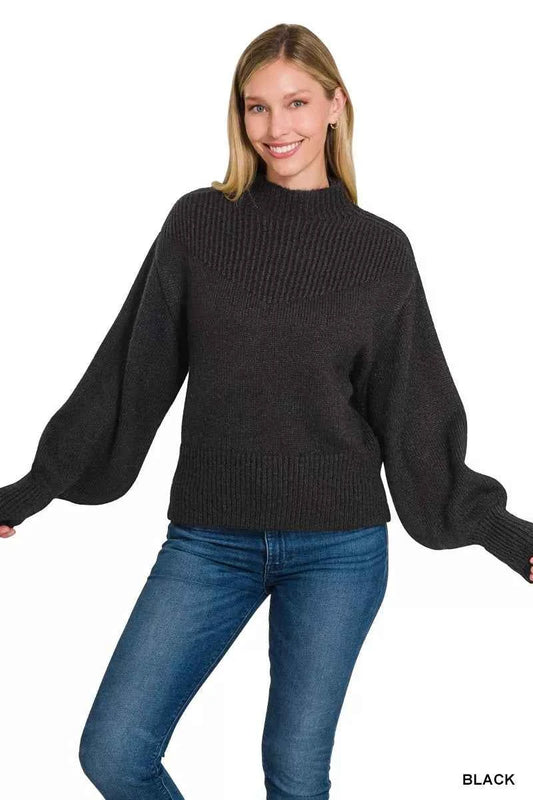 Balloon Sleeve Mock Neck Sweater 86b88da2996c4e5184a7ece987032b70-Max-Origin