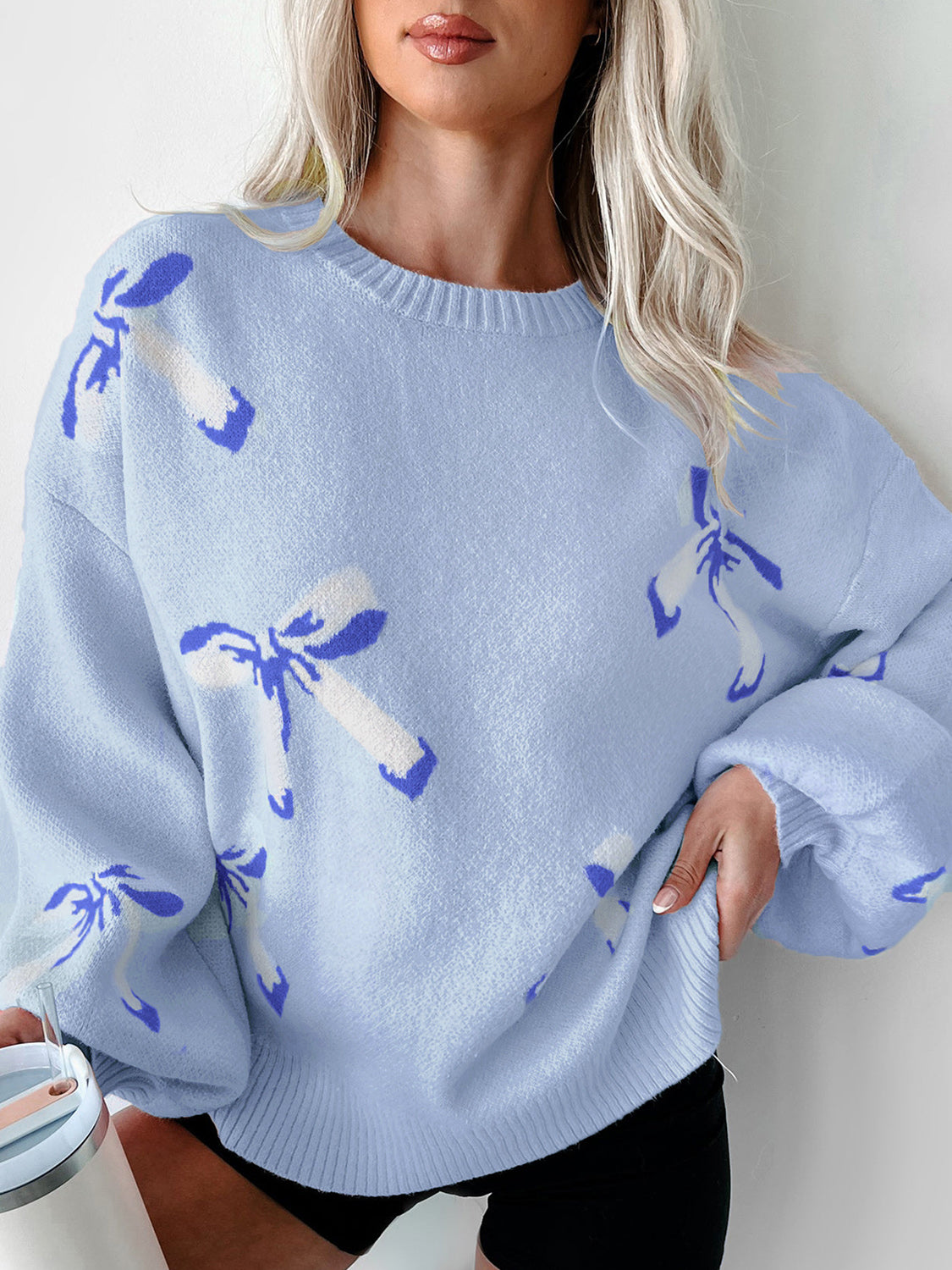 Bow Round Neck Long Sleeve Sweater