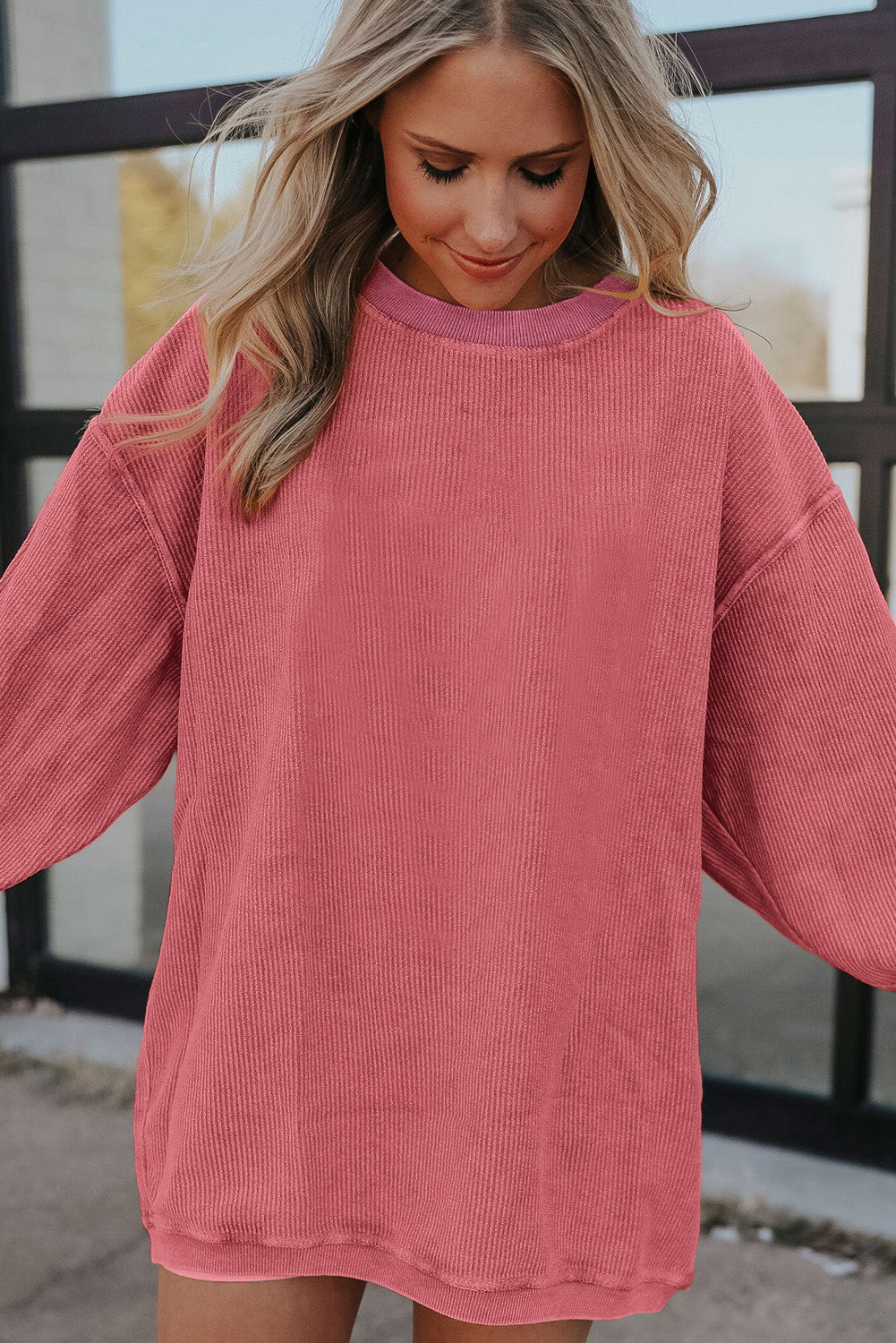 White Drop Shoulder Rib Knit Oversized Sweatshirt 86d9341a696228f5