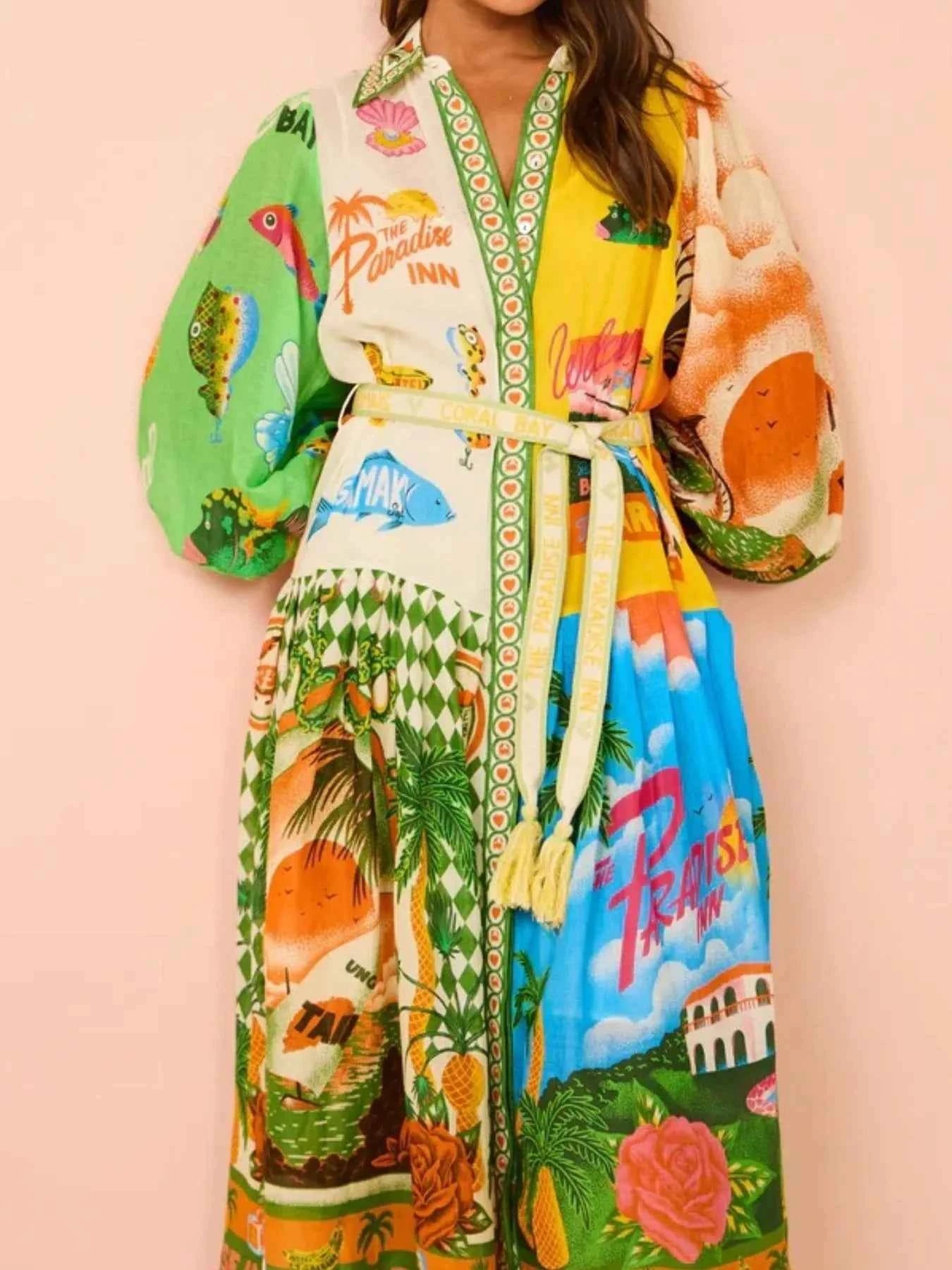 Printed Lantern Sleeve Midi Shirt Dress 86dceaf4-c6c1-4505-93f5-cee39290cc26-Max-Origin